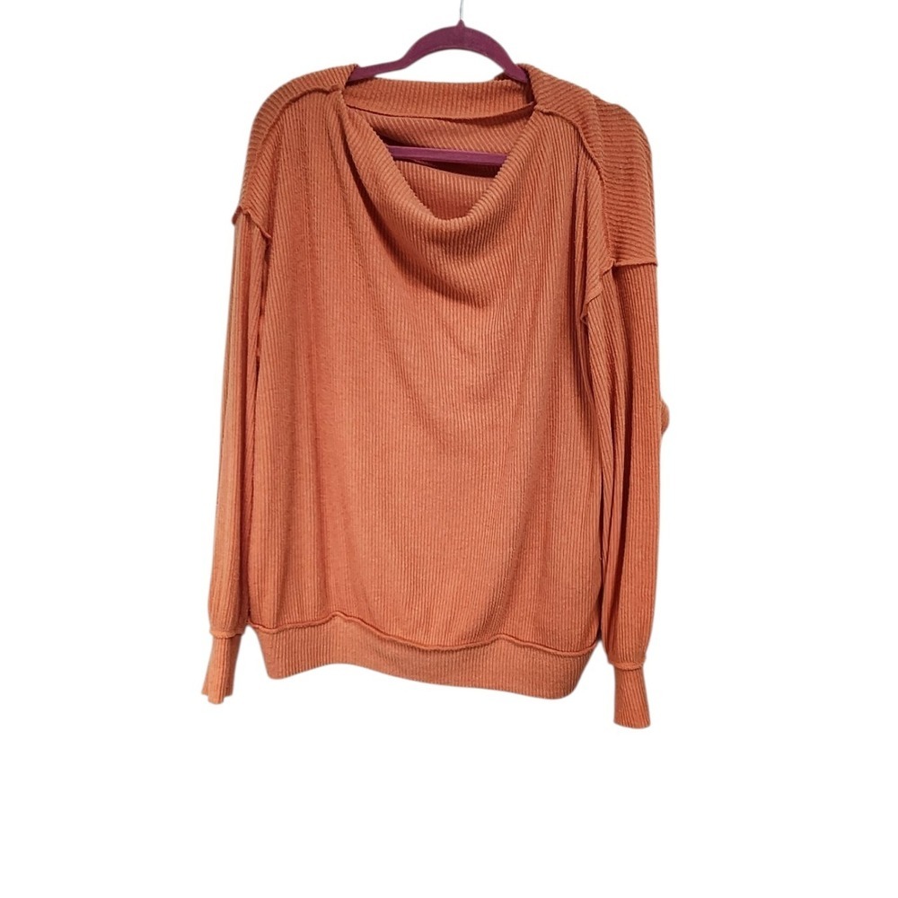 We The Free Orange‎ Cowl Neck Ribbed Knit Long Sleeve Pullover Top, Small
